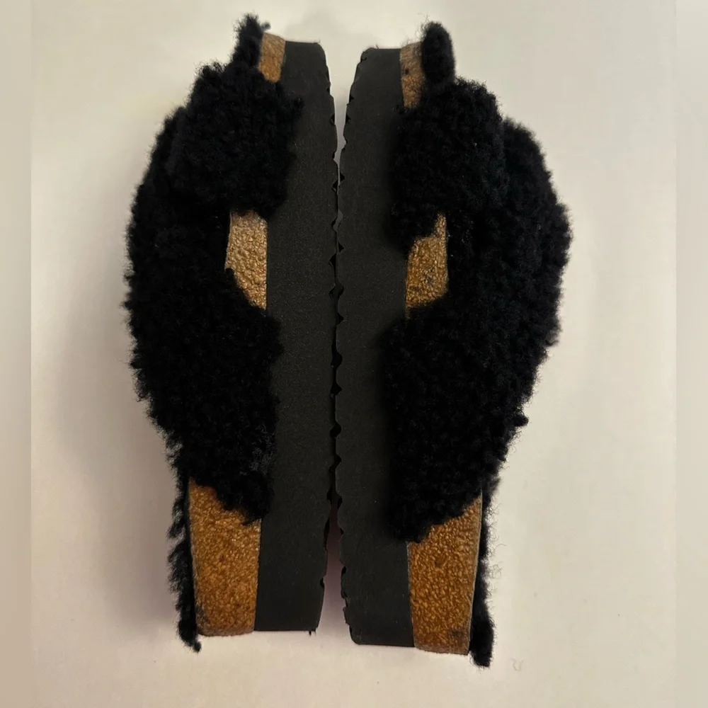 Birkenstock Papillio Daytona Shearling Teddy Platform Two-Strap Sandal Size 38